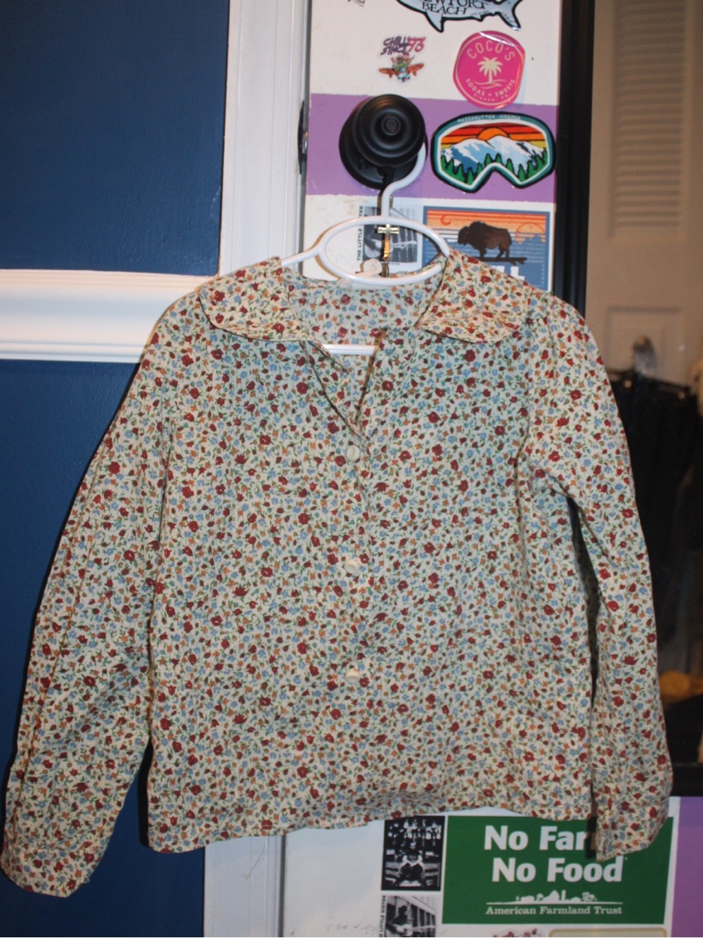 Vintage 70s Nannette Calico Floral Button Up Blouse Kids Size 5X cottagecore
